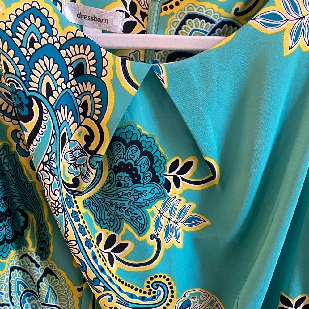 dressbarn Vibrant Teal and Yellow Paisley Midi Dress - Picture 4 of 8